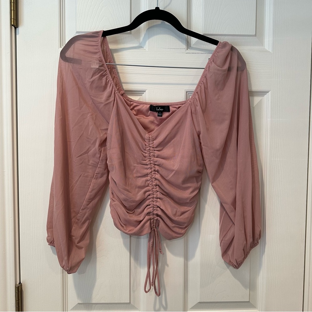 Dusty Pink Sheer Sleeve Ruched Top Lulu’s, Spring Tops for Women